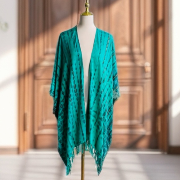 0144 / Tie Dye Green Brown Cardigan Outer, Oversized Top - Picture 2 of 13